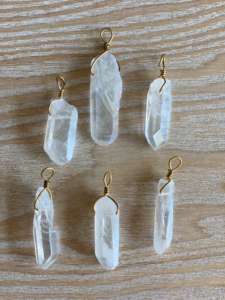 Hand Wired Natural Clear Quartz Crystal Healing Point Chakra Pendant  Necklace 18